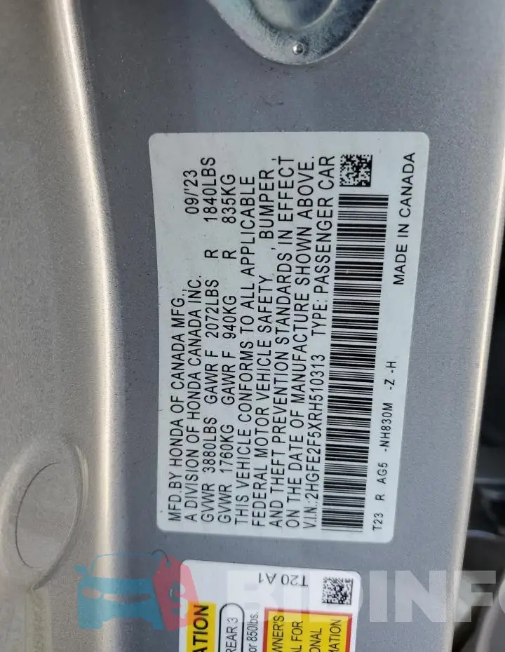 2HGFE2F5XRH510313 Photo# 12