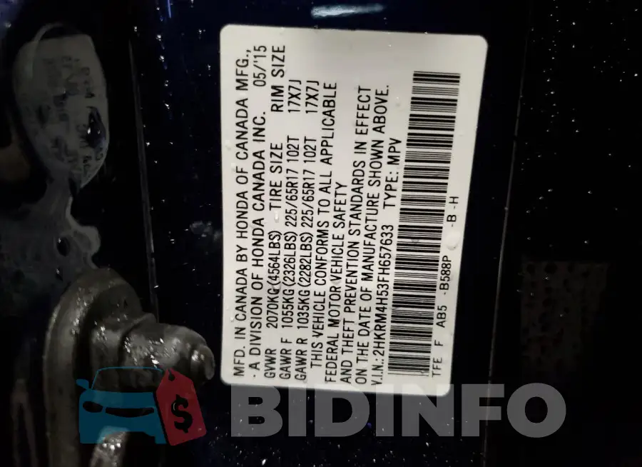 2HKRM4H53FH657633 Photo# 14