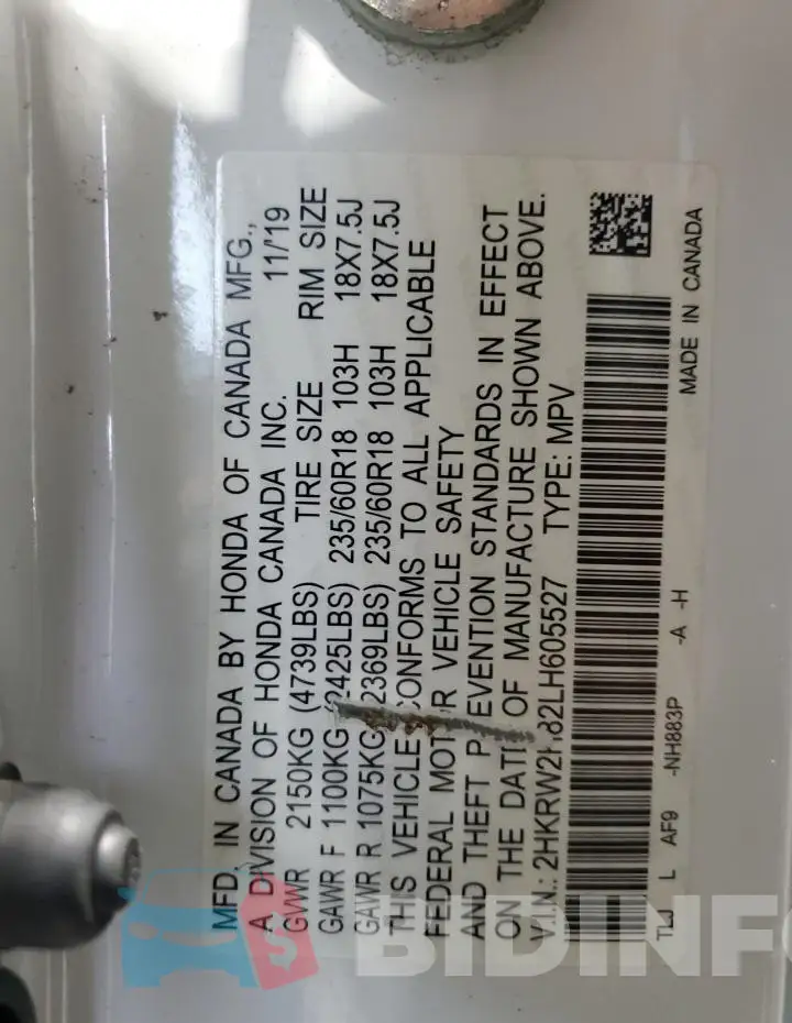 2HKRW2H82LH605527 Photo# 13