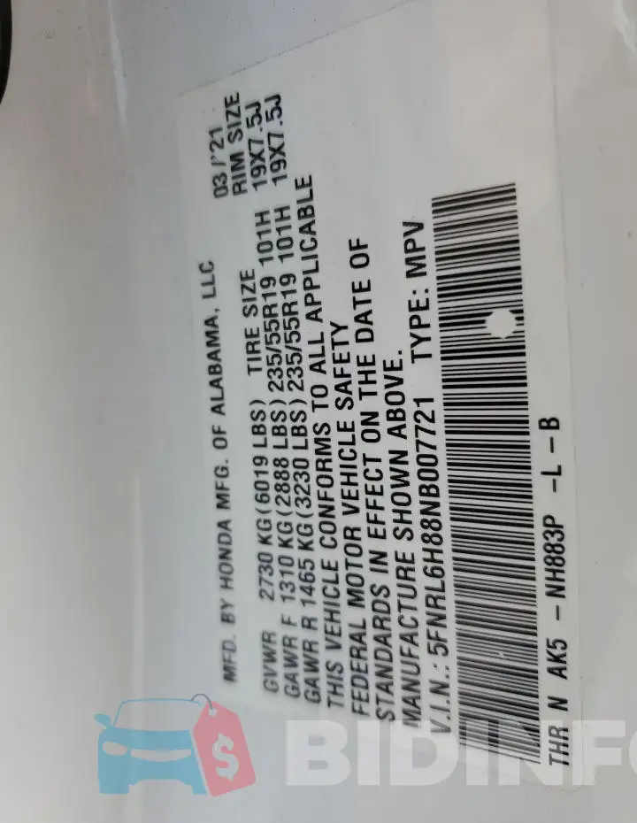 5FNRL6H88NB007721 Photo# 13