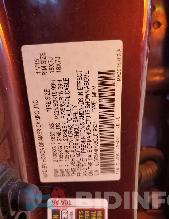 5J6RM4H93GL019604 Photo# 14