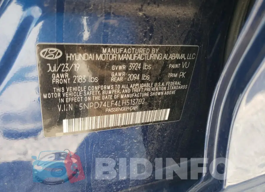 5NPD74LF4LH513702 Photo# 12