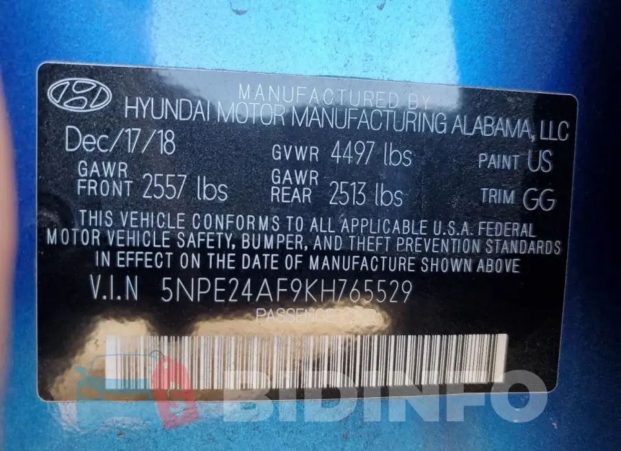 5NPE24AF9KH765529 Photo# 12