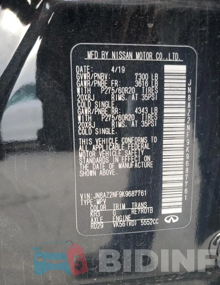 JN8AZ2NF9K9687761 Photo# 12