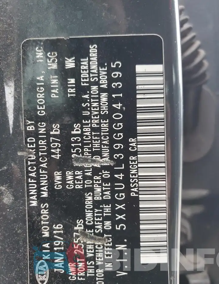 5XXGU4L39GG041395 Photo# 12