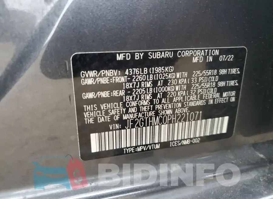 JF2GTHMC0PH221071 Photo# 13