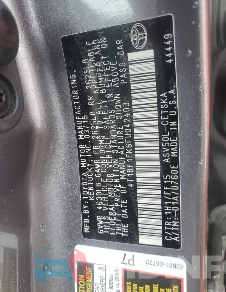 4T1BF1FK6FU042403 Photo# 12