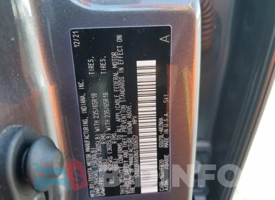 5TDZZRAH0NS100657 Photo# 13