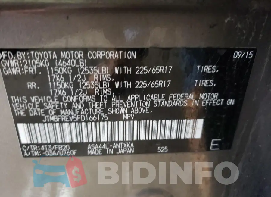JTMBFREV5FD166175 Photo# 12