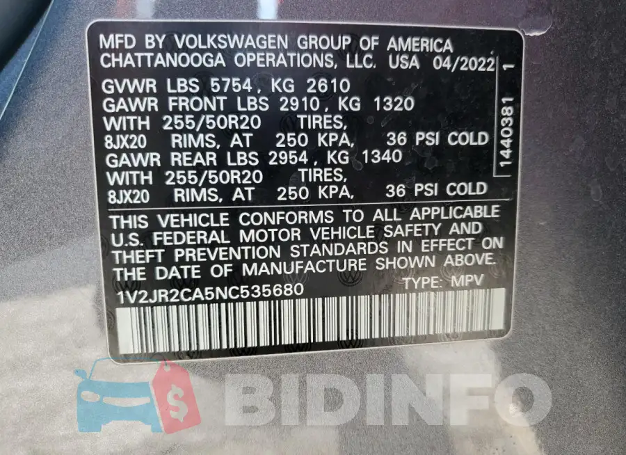 1V2JR2CA5NC535680 Photo# 13