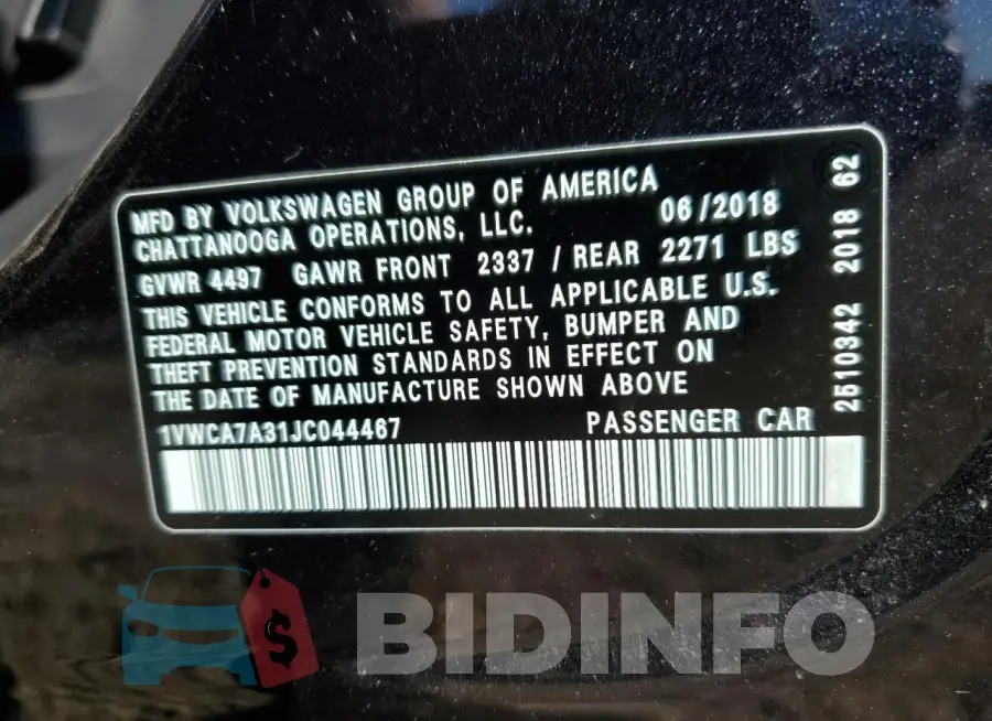 1VWCA7A31JC044467 Photo# 13