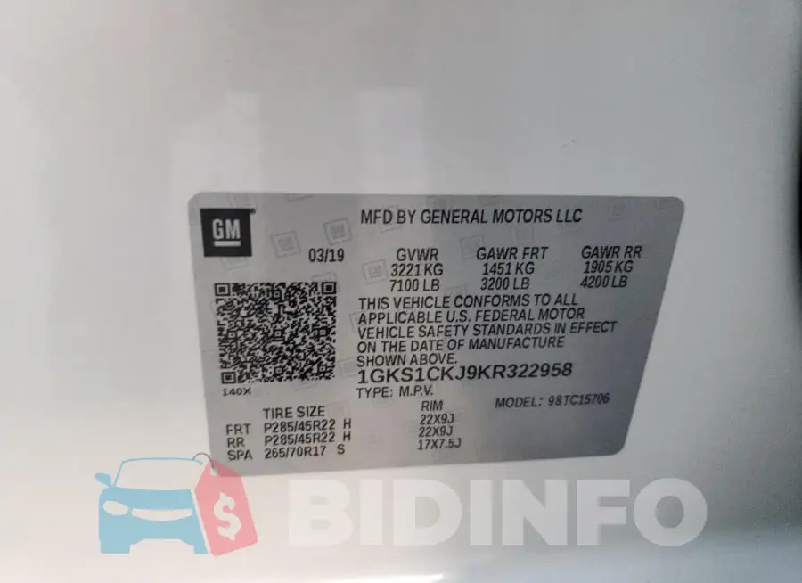 1GKS1CKJ9KR322958 Photo# 13