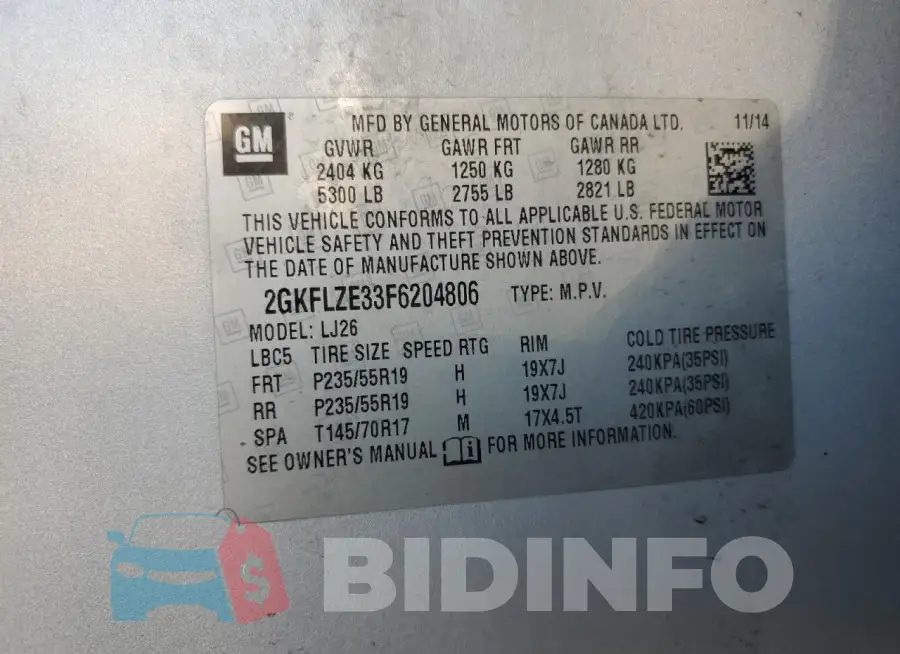 2GKFLZE33F6204806 Photo# 13