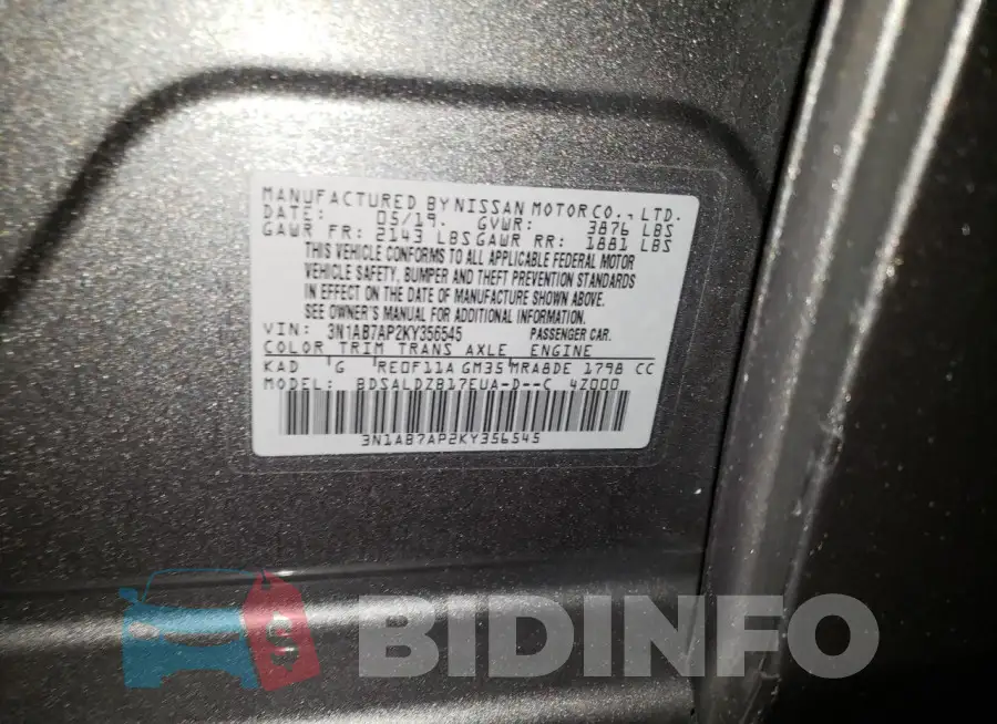 3N1AB7AP2KY356545 Photo# 12