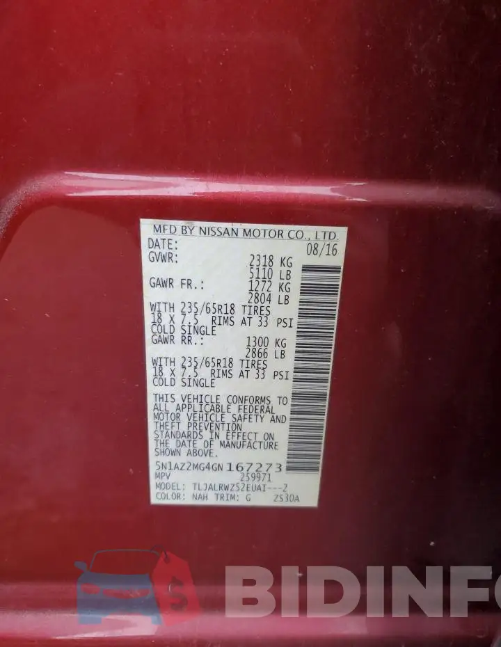 5N1AZ2MG4GN167273 Photo# 14