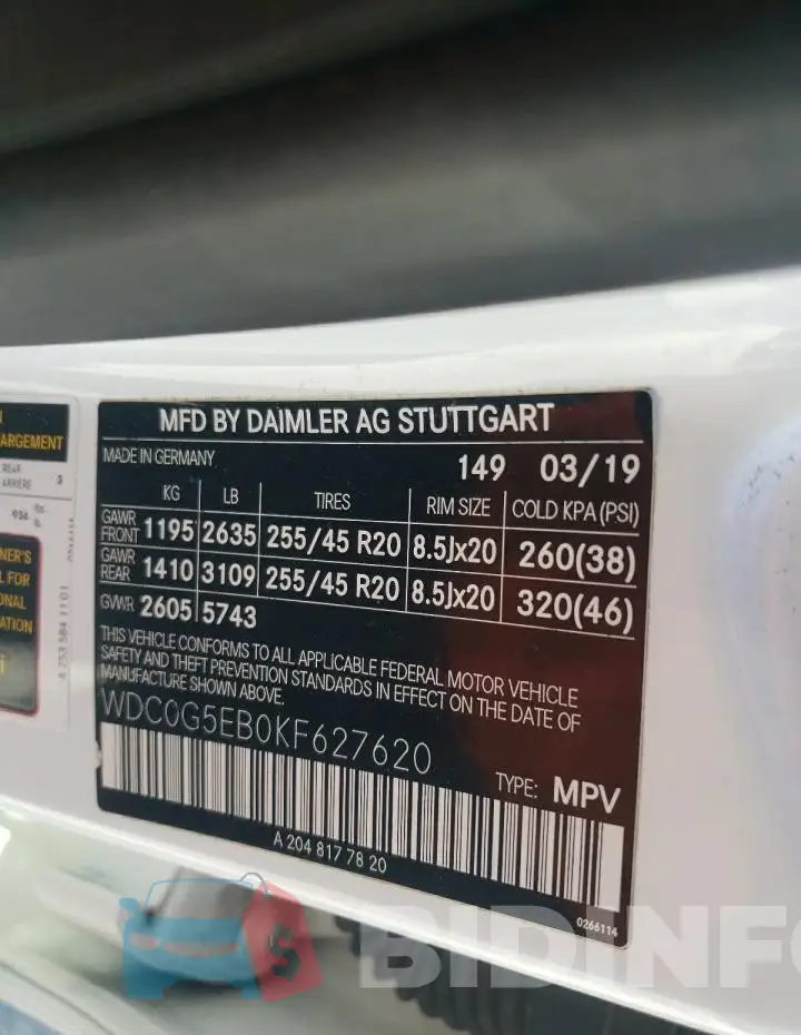 WDC0G5EB0KF627620 Photo# 13