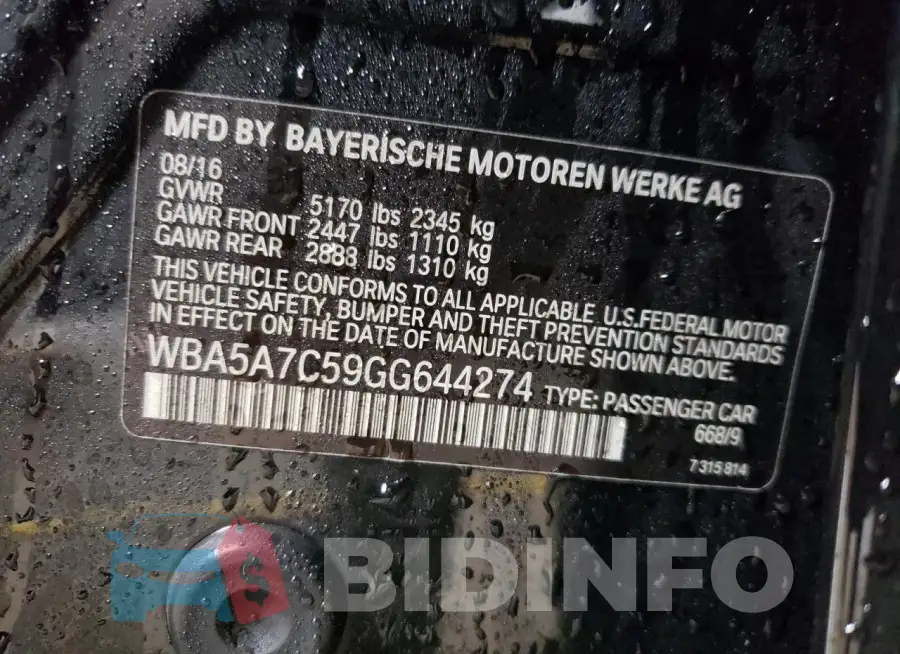 WBA5A7C59GG644274 Photo# 12