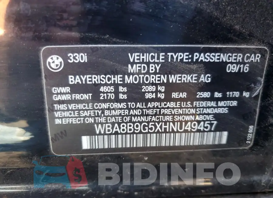 WBA8B9G5XHNU49457 Photo# 13