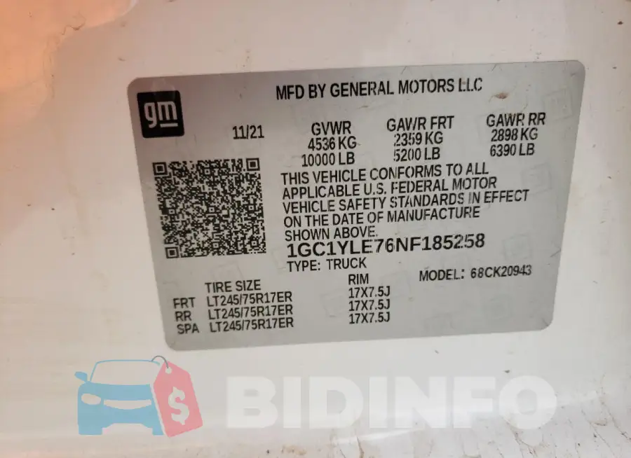 1GC1YLE76NF185258 Photo# 12