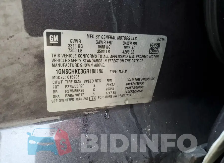 1GNSCHKC3GR108180 Photo# 13