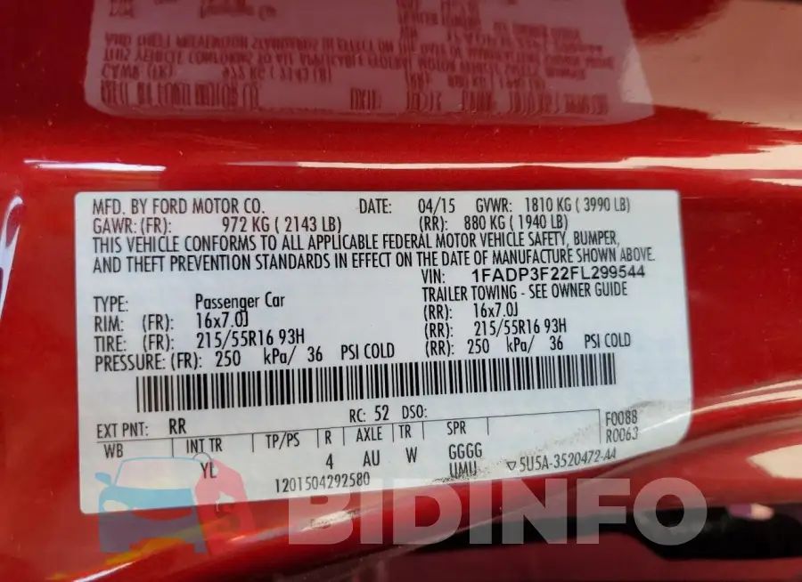 1FADP3F22FL299544 Photo# 13