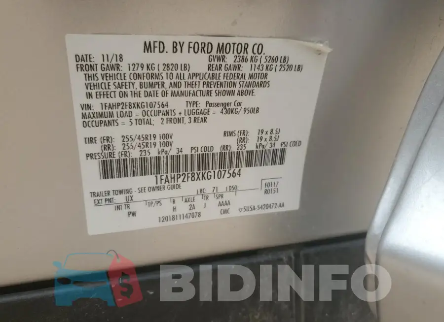1FAHP2F8XKG107564 Photo# 13