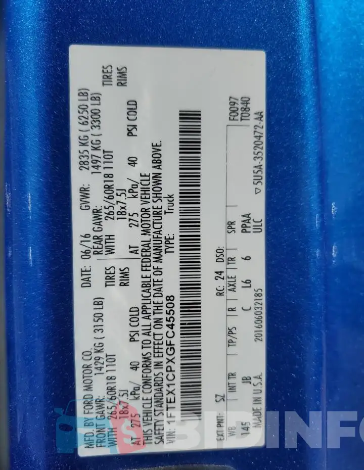 1FTEX1CPXGFC45508 Photo# 12