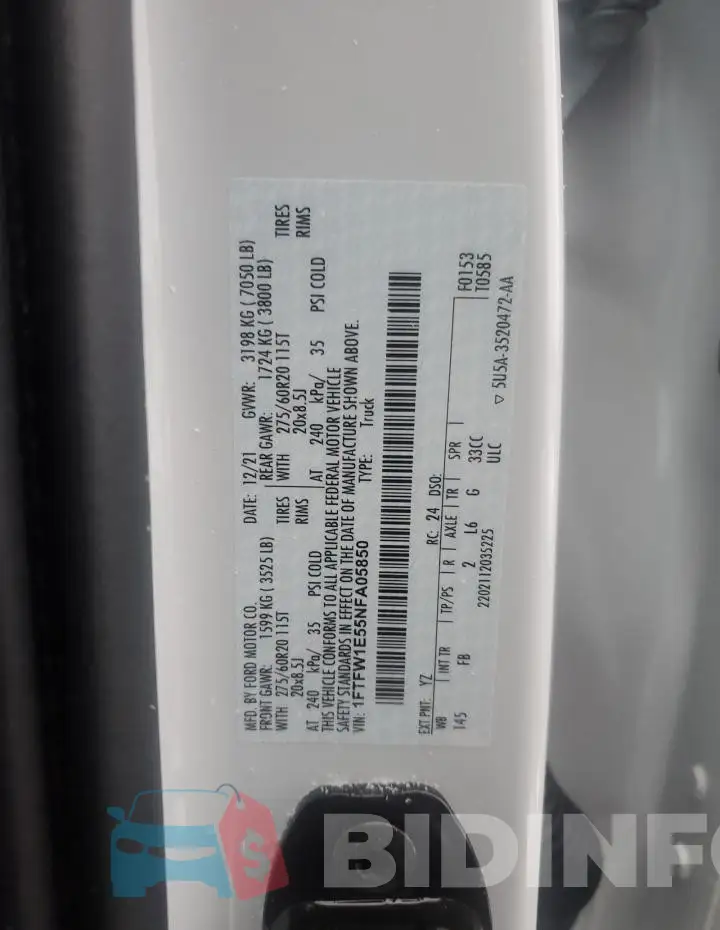1FTFW1E55NFA05850 Photo# 12