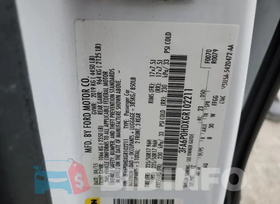 3FA6P0HDXGR102211 Photo# 12