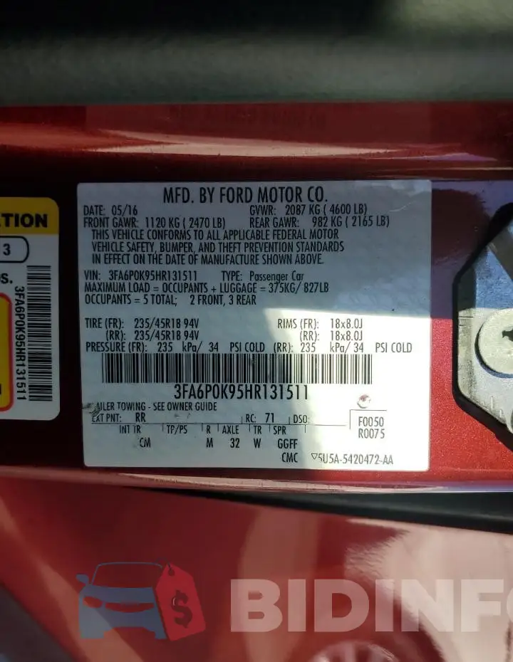 3FA6P0K95HR131511 Photo# 12
