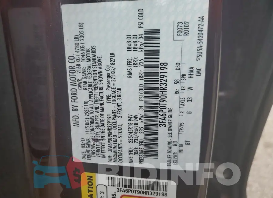 3FA6P0T90HR329198 Photo# 12