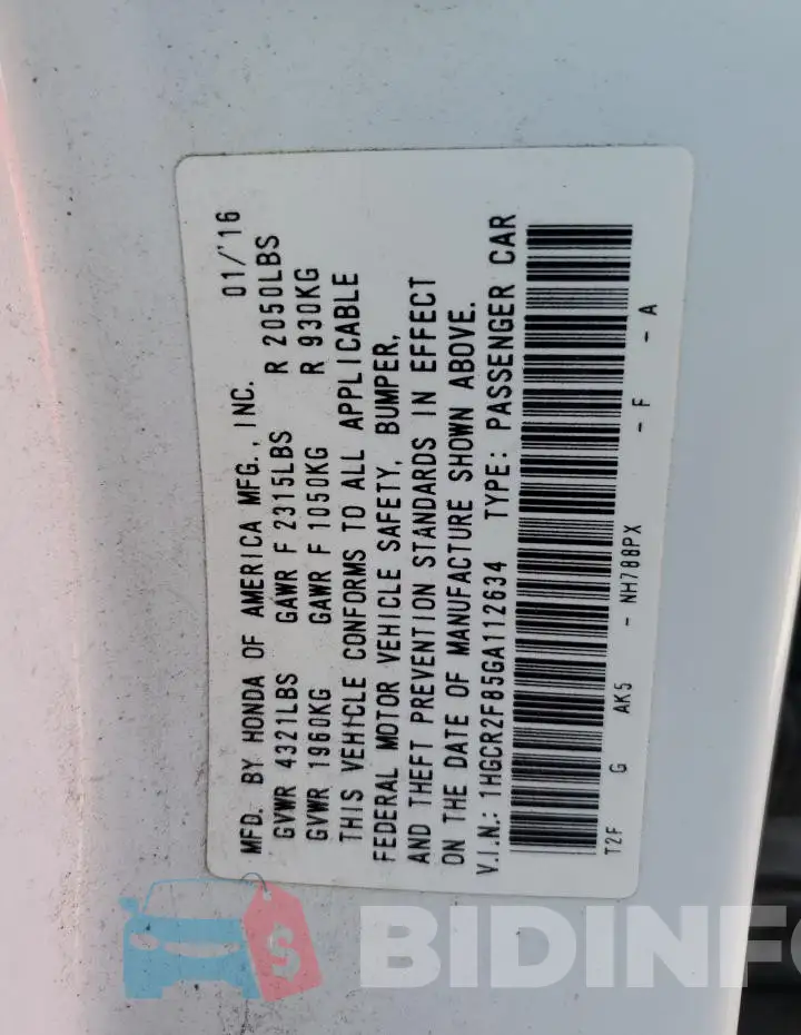 1HGCR2F85GA112634 Photo# 12