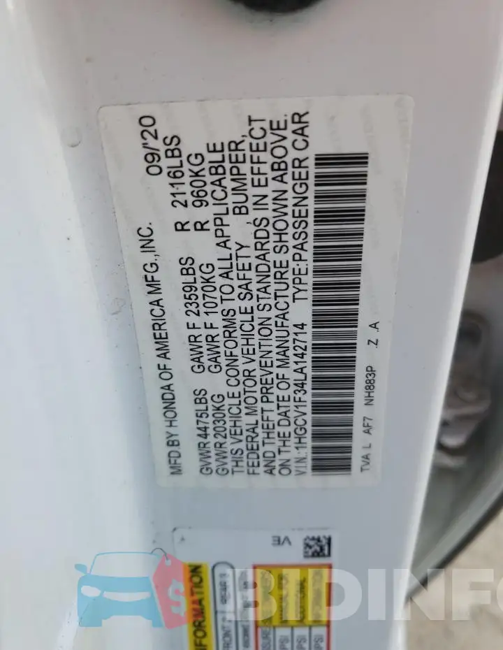 1HGCV1F34LA142714 Photo# 12