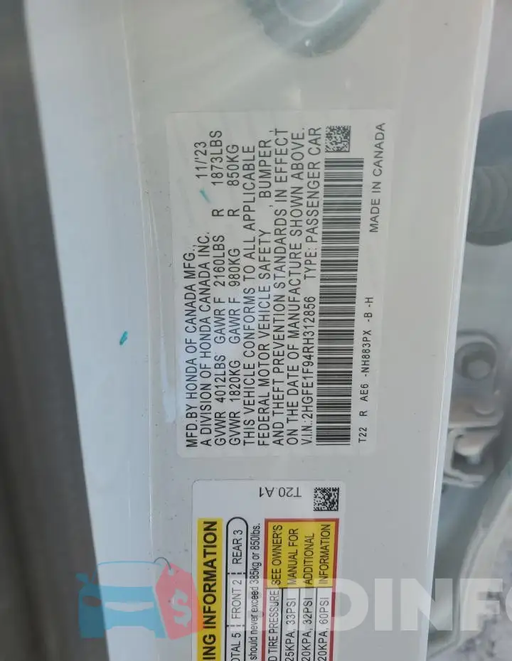 2HGFE1F94RH312856 Photo# 13