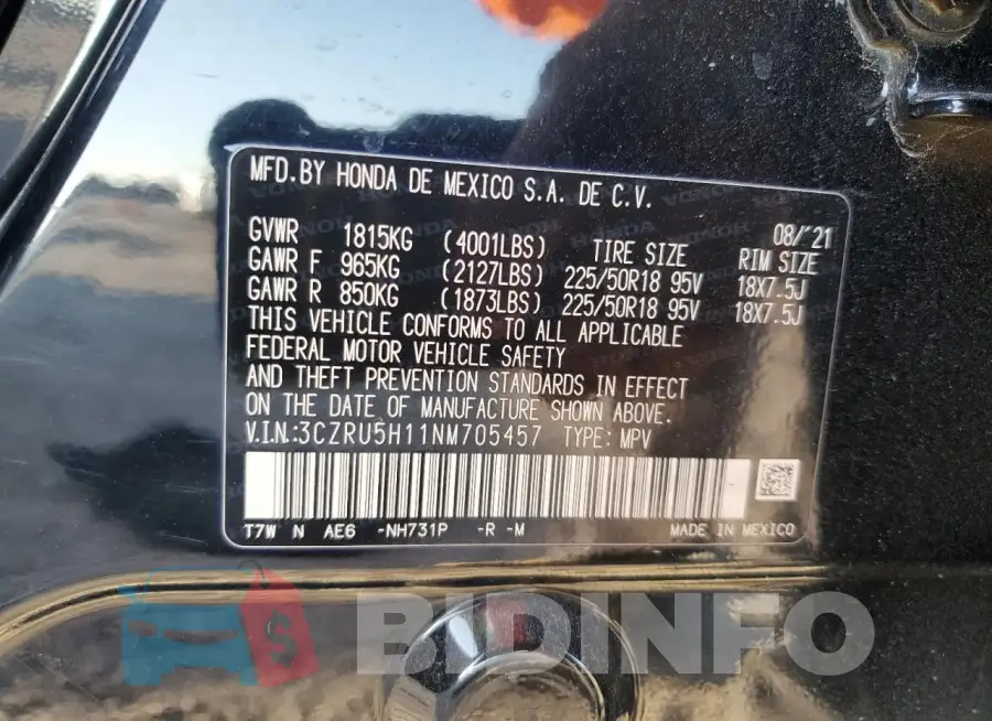 3CZRU5H11NM705457 Photo# 14