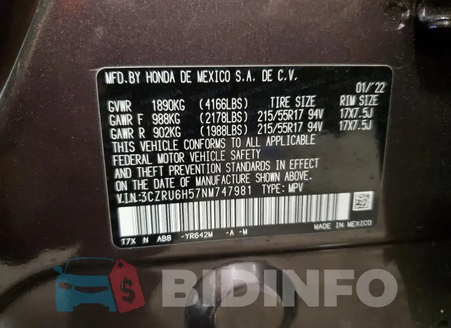 3CZRU6H57NM747981 Photo# 13