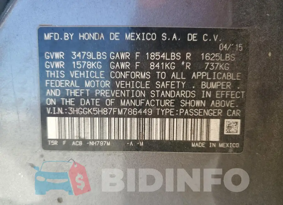 3HGGK5H87FM786449 Photo# 13