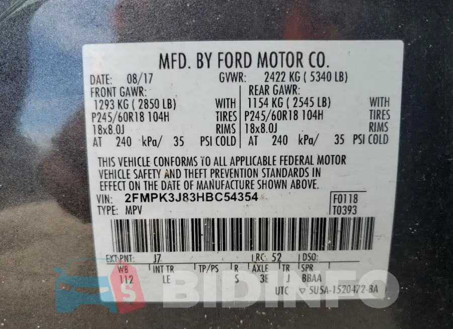 2FMPK3J83HBC54354 Photo# 14