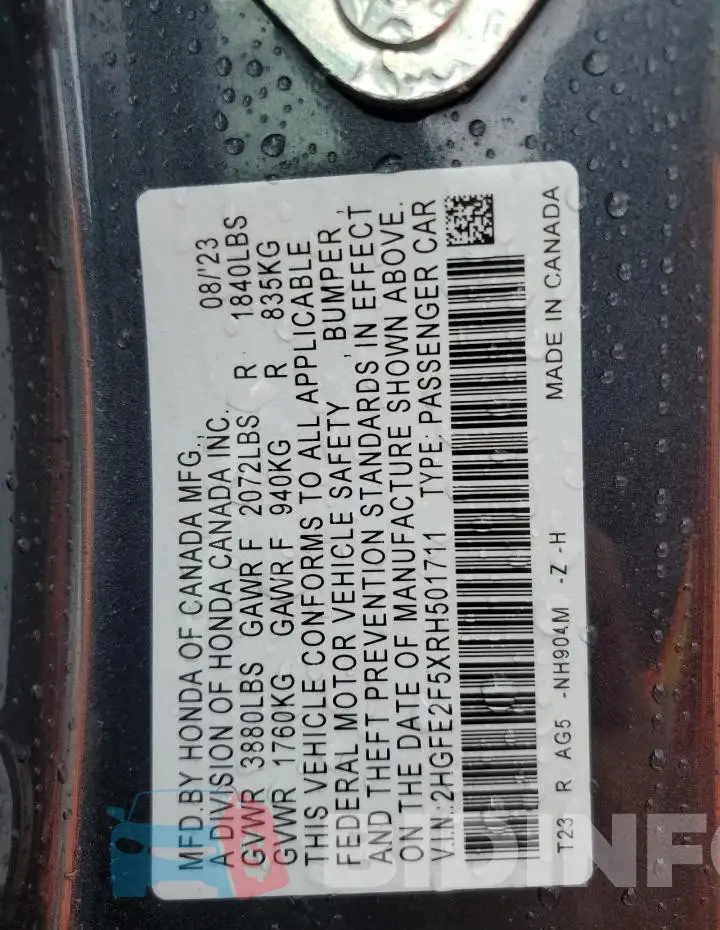 2HGFE2F5XRH501711 Photo# 12
