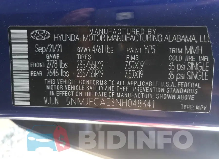 5NMJFCAE3NH048341 Photo# 14