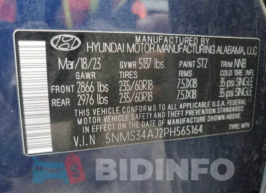 5NMS34AJ2PH565164 Photo# 13