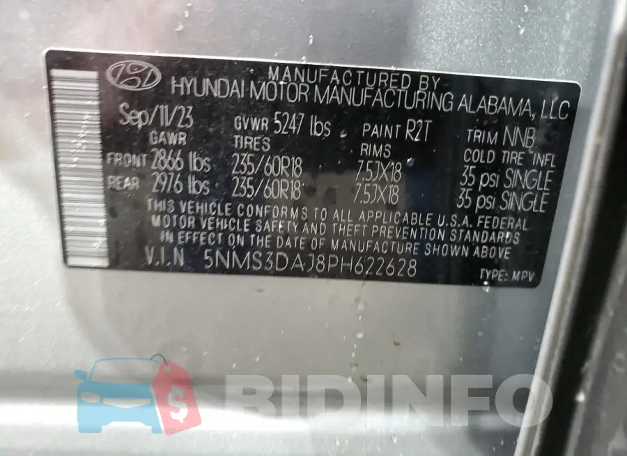 5NMS3DAJ8PH622628 Photo# 13