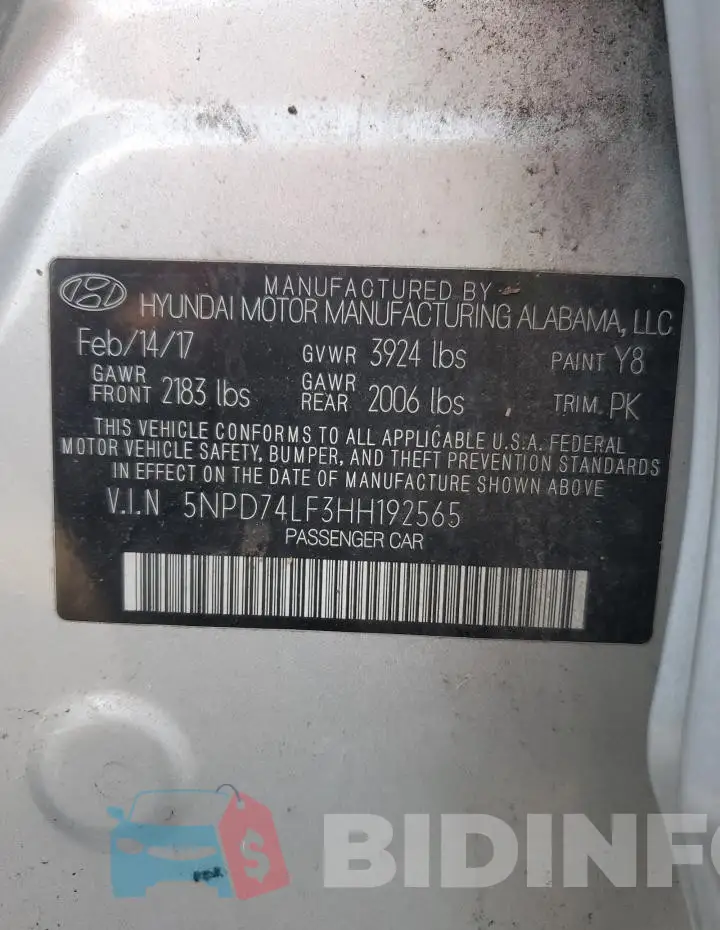 5NPD74LF3HH192565 Photo# 13