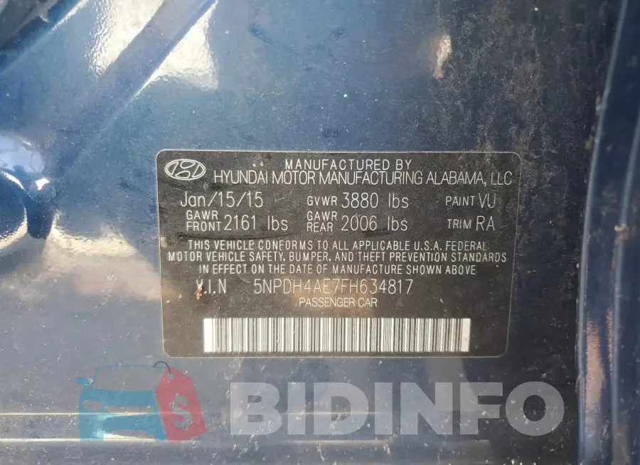 5NPDH4AE7FH634817 Photo# 12