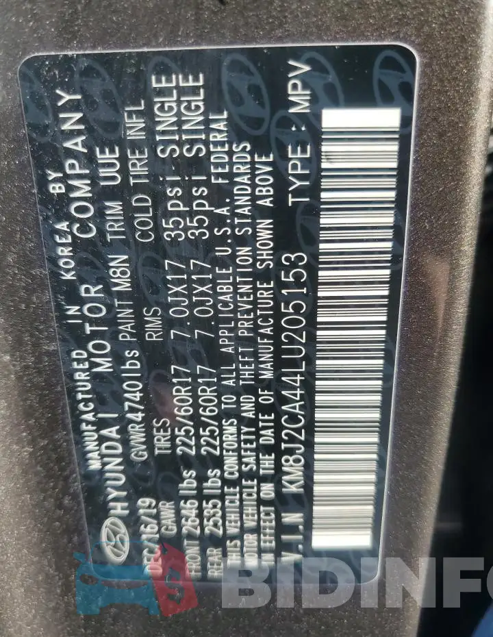 KM8J2CA44LU205153 Photo# 13