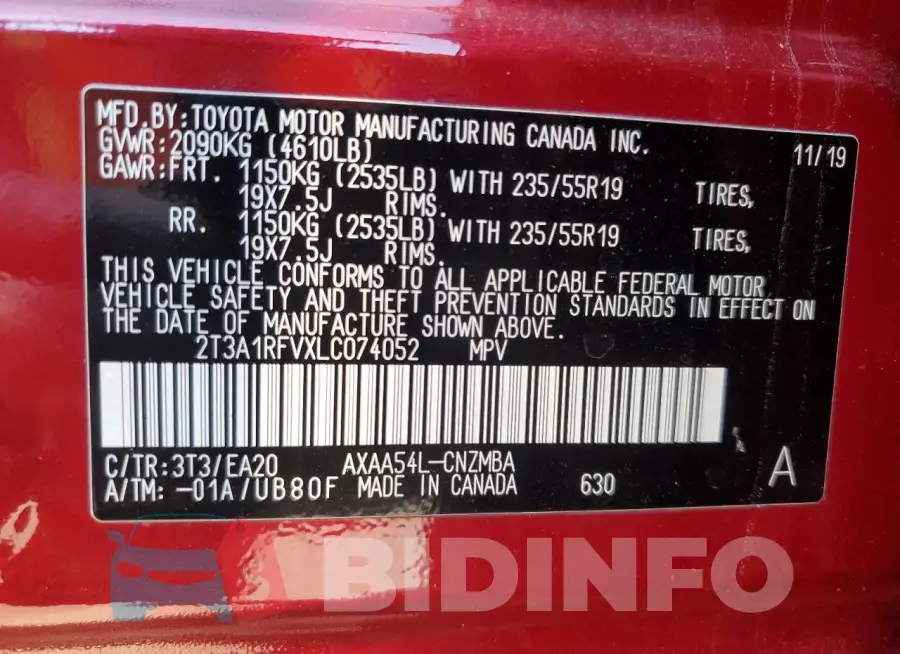 2T3A1RFVXLC074052 Photo# 14