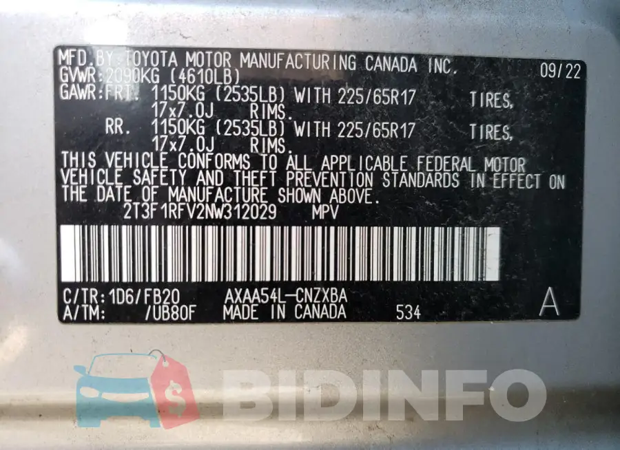 2T3F1RFV2NW312029 Photo# 13