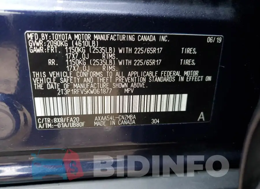 2T3P1RFV5KW061877 Photo# 14