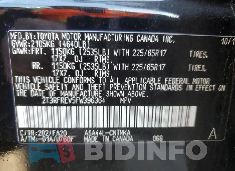 2T3RFREV5FW396364 Photo# 14