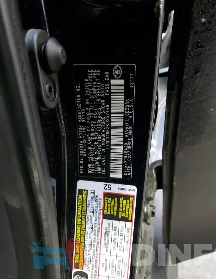4T1B11HK7KU252448 Photo# 12